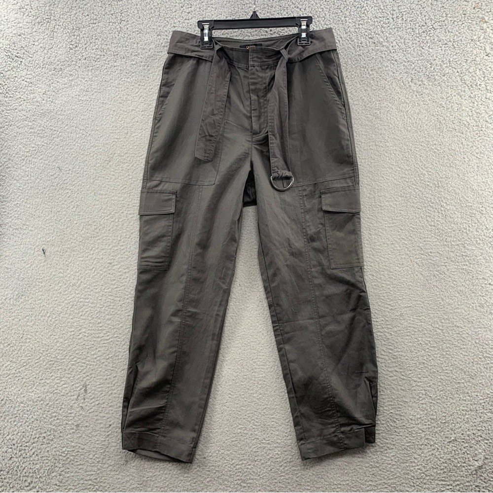 Quince Pants Women’s M Gray Khaki Linen Blend Cargo Cropped Cinch Cuff Joggers